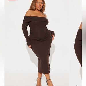 Brown Ribbed Midi Dress